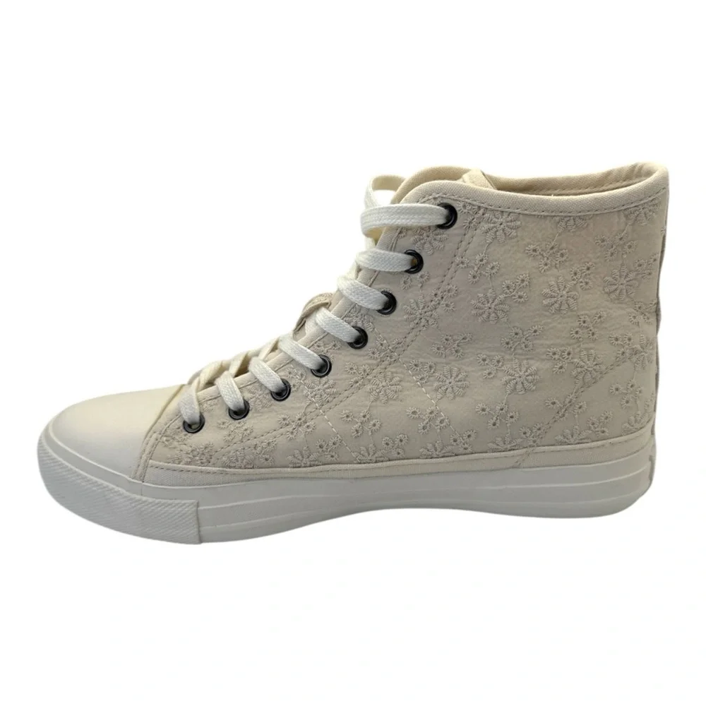 NWOT American Eagle Women's Embroidered‎ Flower Design High Top Sneakers, Size 8